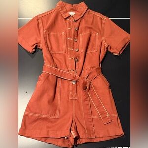 Topshop Terracotta Button-Up Jumpsuit